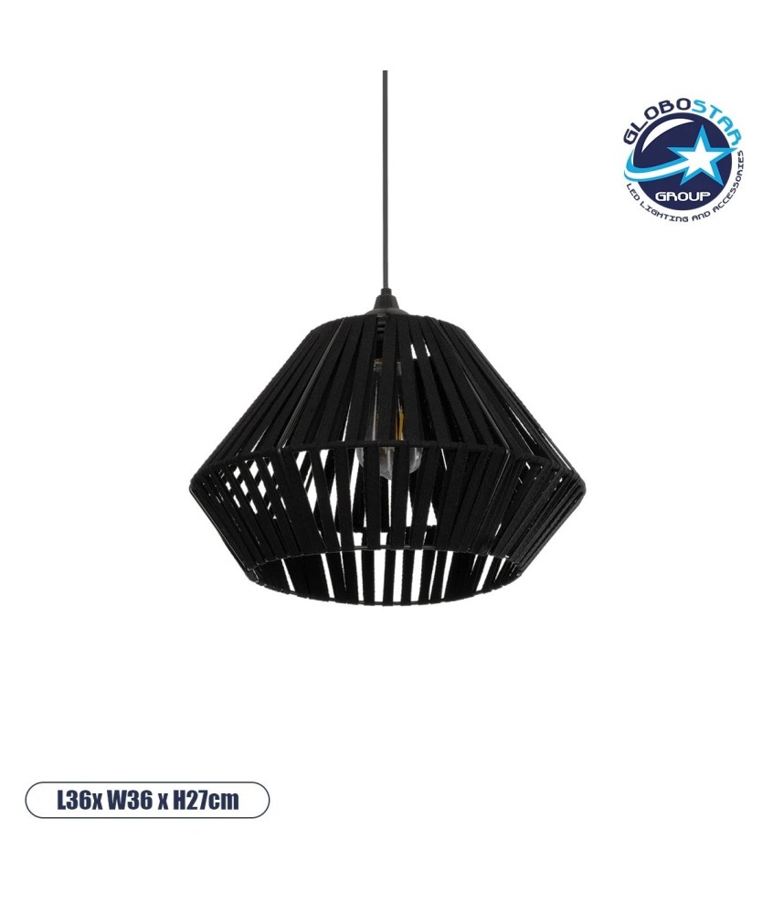GLOBOSTAR® NUI 205-0061 Boho Κρεμαστό Φωτιστικό Οροφής με Ντουί 1 x E27 AC 220-240V IP20 - Μαύρο - M36 x Π36 x Υ27cm